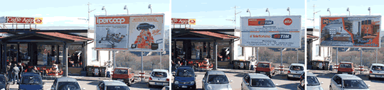 pubblicita esterna con tabellone pubblicitario TRIFACCIALE ROTANTE in area servizio carbutanti agip